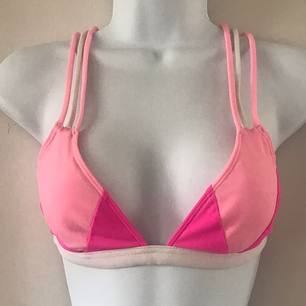 Pink Triangle Color Block Bikini Top